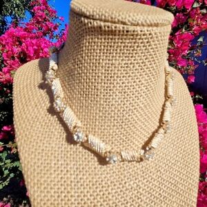 Mid-Century Gold-Tone Rhinestone Floral Ribbon Choker Necklace